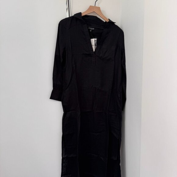 J.Crew Bungalow Maxi Black Linen XS Popover Dress NWT - Picture 2 of 8